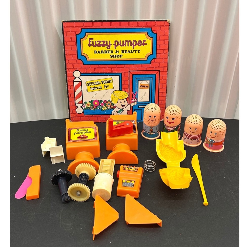 Vintage Play-Doh Fuzzy Pumper Barber & Beauty Shop Set with Figures and Tools